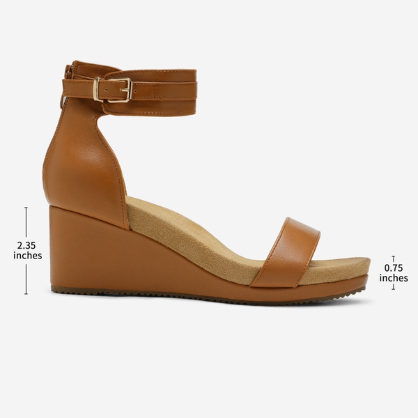 Ankle Strap Platform Wedge Heel Sandals - CAMEL PU - 1